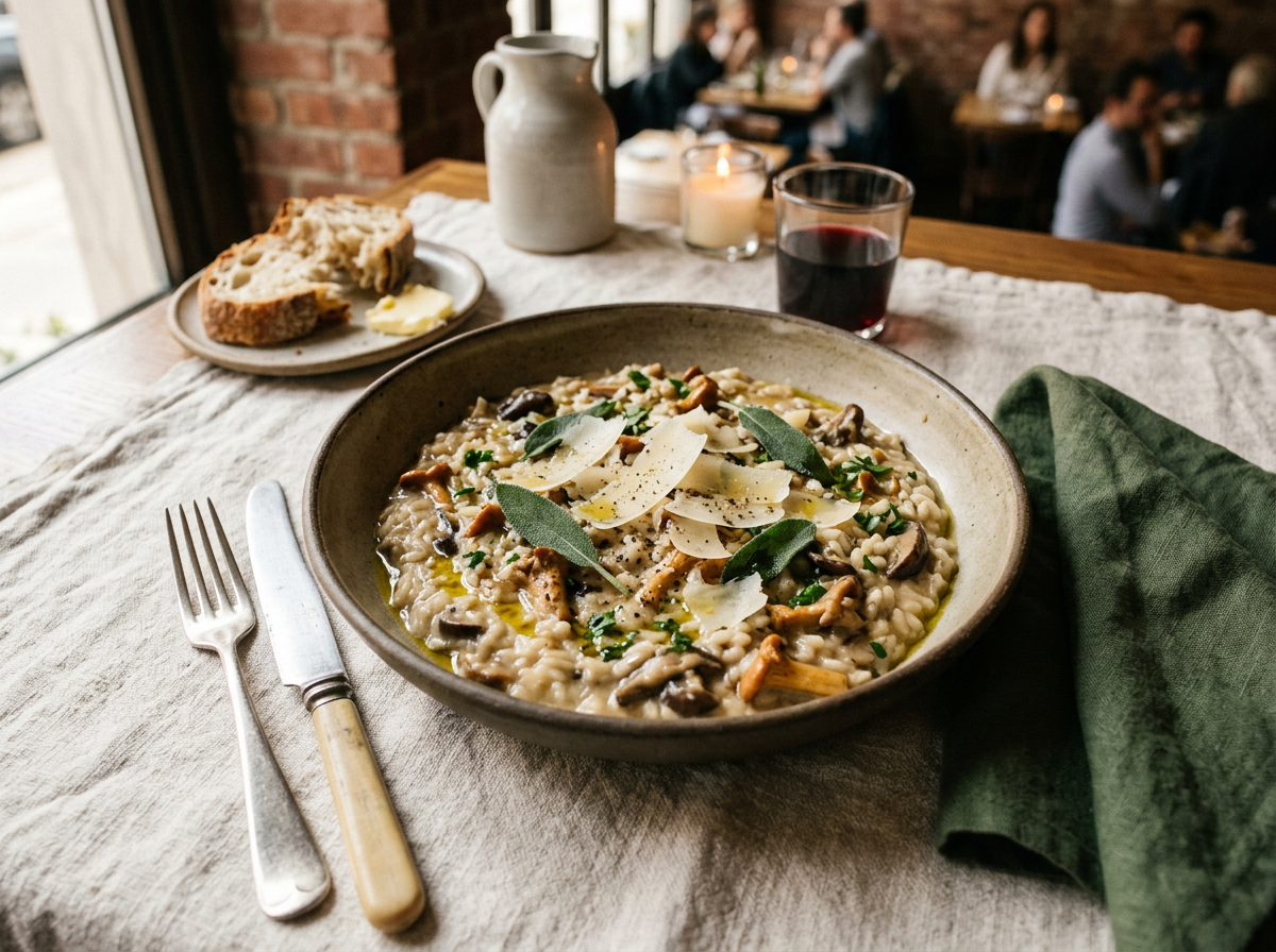 Wild mushroom risotto from The Olive & Thyme menu